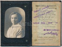 1915 Félárú jegyváltásra jogosító fényképes MÁV-igazolvány királyi járásbíró, később járásbírósági alelnök felesége részére