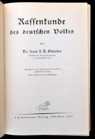 Dr. Hans F. K. Günther: Rassenkunde des deutschen Volkes. München, 1930, J. F. Lehmanns Verlag. Kiadói félbőr kötés, német nyelven, szövegközti fekete-fehér fotókkal és illusztrációkkal. Dr. Hans F. K. Günther (1891-1968) német