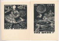 Bordás Ferenc (1911-1982): Újévi üdvözle (5db)t, fametszet, papír, jelzett a dúcon  8×7-10×7 cm