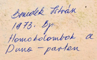 Benedek István (?-?): Homokdombok a Duna-parton. Kréta, papír, jelzett, hátoldalán is jelzett, feliratozott és datált (Bp. '73), 28,5×41 cm
