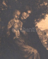 Albert Welti (1862-1912): Madonna. Rézkarc, papír, jelzett. Enyhén sérült, üvegezett art deco keretben, hátoldalán zürichi képkeretező 1910-30 körüli címkéjével, 25x31 cm