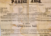 1857 Nemzeti Színház színházi plakátja- Egressy Gábor az Özvegy férje c  Dumas darabban Szemere Pál Párisi adós c. műve. Sérült, vászonra kasírozva. 25x33 cm