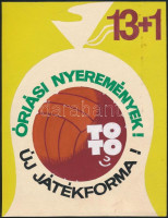 1964 A 12 találatos totót felváltó 13+1 találatos új játékforma bevezetésére készített kézi festésű plakátterv, jó állapotban, 21×16 cm