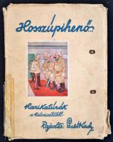 1936 Szabó Károly: Hosszúpihenő... Karikatúrák a katonaéletből. Rajzolta: Szabó Károly. Szombathely, 1936., Marineum Rt., 64 (49 (fekete-fehér)+15 (színes, felragasztott)) t. Kiadói szakadt, javított papírmappában, hiányos (100