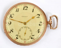 14 K arany (Au) Doxa zsebóra. Lejáró plexi, hiányzó korona. Jelzett, d: 47 mm bruttó 68,42 g
