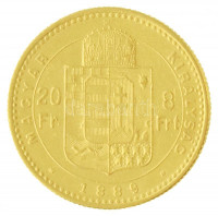1889KB 8Ft/20Fr Au 'Ferenc József / Középcímer' Körmöcbánya (6,45g/0.900) T:2 karc.Hungary 1889KB 8 Forint/20 Francs Au 'Franz Joseph / Coat of Arms' Kremnitz (6,45g/0.900) C:XF scratch Adamo M23