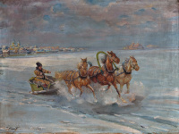 GÉZA HÓDI (1881-1942) - Riding sled