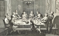 A. Baratti metszése, Bernard Picart (1673-1733) után: Pészah üneppe (La Fete de tabernacles). Rézmetszet, papír. A Ceremonies et Coutumes Religieuses de tous les Peuples du Monde sorozatból. Paszpartuban. 29,5x37,5 cm. / A. Baratti