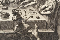 A. Baratti metszése, Bernard Picart (1673-1733) után: Pészah üneppe (La Fete de tabernacles). Rézmetszet, papír. A Ceremonies et Coutumes Religieuses de tous les Peuples du Monde sorozatból. Paszpartuban. 29,5x37,5 cm. / A. Baratti