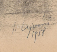 Ujváry Lajos (1925-2006): Ülő nő. Szén, papír, jelzett. Lap széle sérült. 61x41,5 cm