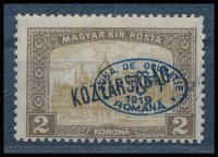 Debrecen I. 1919 Parlament/Köztársaság 2K kék felülnyomással RRRR (100 példány készült belőle), Bodor és Flasch vizsgálójellel (65.000)