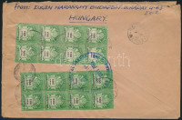 1946 (27. díjszabás) Ajánlott levél Budapestről Kanadába, 8 x 100 ezer AP + 8 x 500 ezer AP bérmentesítéssel, érkezési bélyegzéssel