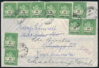 1946 (26. díjszabás) Levél 20 x 20 ezer AP bérmentesítéssel Tótvázsonyról Chicagóba, majd továbbküldve