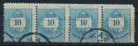 1881 10kr ferdén elfogazott négyescsík (sarokhiba)