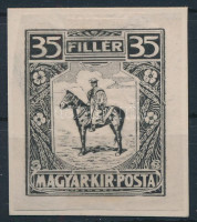 1915 35f bélyegterv nyomata kartonra ragasztva
