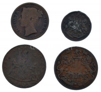 India / Kelet-Indiai Társaság 1803. X Cash Cu + 1835. 1/12a Cu + 1835. 1/4A Cu + Malajzia / Kelet-Indiai Társaság 1845. 1/2c Cu 'Viktória' T:VF-VGIndia / East Indian Company 1803. X Cash Cu + 1835. 1/12 Anna Cu + 1835. 1/4 Anna Cu + Malaysia