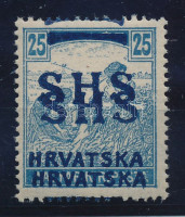 SHS 1918 Arató 25f kettős felülnyomással, Bodor vizsgálójellel, Certificate: Zrinjscak