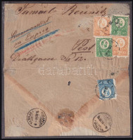1874 Expressz levél (ajánlási nélkül) Réznyomat 2 x 2kr + 2 x 3kr + 10kr bérmentesítéssel. Rendkívül ritka bérmentesítés, egyedi kombináció, komoly ritkaság!! 'ADA' - Pest (részben kartonlapra ragasztva) (ex Ryan)