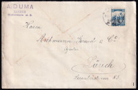 SHS 1919 Futott levél 25f felülnyomott bélyeggel Zágrábból Zürichbe, Bodor vizsgálójellel