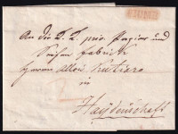 1829 Portós levél, piros 'FIUME' (Gudlin 150 p)