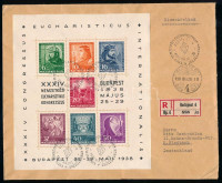 1938 Eucharisztikus blokk nagyalakú ajánlott levélen Németországba Otto Westphalen tengeralattjáró kapitánynak