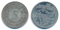 Német Szövetségi Köztársaság 1951D 5M Ag + 1985F 5M Cu-Ni 'A zene európai éve' T:2 German Federal Republic 1951D 5 Mark Ag + 1985F 5 Mark Cu-Ni 'European Year of Music' C:XF Krause KM# 112.1, KM#162
