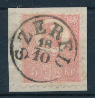 1871 Kőnyomat 5kr kivágáson 'SZERED'