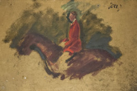 Horthy Béla (1869 - 1943): Havas falu részlet, hátldalon vázlattal