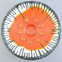 Laborcz Mónika (1941-): Retro iparművész tál, mázas kerámia, jelzett, hibátlan, d: 37 cm