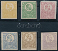 1871 Kőnyomat 6 klf vágott próbanyomat / imperforate proofs (2kr, 3kr elvékonyodás / thin paper)