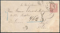 1874 5kr díjjegyes levél, Réznyomat 4 x 5kr kiegészítéssel 'NAGY-MIHÁLY' - 'PEGLI' (Olaszország)