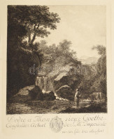 Johann Wolfgang von Goethe (1749-1832) metszése, Johann Alexander Thiele (1685-1752) festménye után: Romantikus táj vízeséssel. Rézkarc, papír, jelzett a karcon. 14x12,5 cm / Johann Wolfgang von Goethe (1749-1832), nach dem Gemälde von