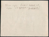 cca 1870 Jókai Mór (1825-1904) író rövid kézirata: 'Távirati sürgöny Gaérában bombaeső esik. Napoleon. Szolgálhatok egy esernyővel?' feltehetően valamelyik művéhez készült jegyzet.