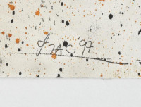 Rác József (-): Kézen állás, tótágas, 1997. Vegyes technika, papír, kartonra kasírozva. 61x43 cm