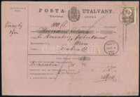 1875 Réznyomat 15kr elfogazva, távirati postautalványon, 