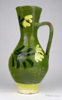 ANTIK ~1910 KÖRÜLI ZÖLD MÁZAS ERDÉLYI TORDAI BOKÁLY 22 CM