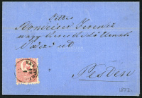 VESZPRÉM 1872. 01.18. (!!) 5Kr kőnyomat levélen Pestre küldve 01.19. érk. bélyegzéssel. Késői felhasználás!