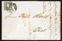 PEST 1862 3kr II. típus fekete, helyi levélen, tartalommal
