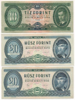 1969. 10Ft + 1980. 20Ft (2x) T:F közte szép papír