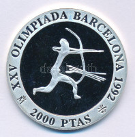 Spanyolország 1990. 2000P Ag Nyári Olimpia 1992 Barcelona - Íjászat T:PP kis foltSpain 1990. 2000 Pesetas Ag 1992 Summer Olympics, Barcelona - Archery C:PP small spotKrause KM#861