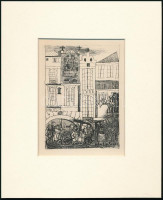 Kondor Béla (1931-1972): Illusztráció (Vélez de Guevara: A sánta ördög), rézkarc, papír, jelzés nélkül, paszpartuban, 11×8 cm
