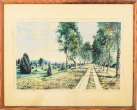 E. Bernhardt jelzéssel: Zöldellő táj. Akvarell, papír. Üvegezett fakeretben. 26x40 cm.