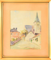 F Klaus jelzéssel: Grillenberg (Németország). Akvarell, papír. Dekoratív, üvegezett fakeretben. 24,5x19,5 cm.
