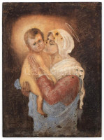 Jelzés nélkül, feltehetően XIX. sz. vége/XX. sz. eleje: Mária a kisdeddel. Olaj, fémlemez, sérült. 21x15,5 cm.