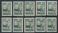 1957 Az 1950. Repülő záróértéke 5 db sima + 5 db hármaslyukasztású bélyeg (26.000)