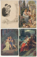 14 db RÉGI művészlap: romantika / 14 pre-1945 art postcards: romance