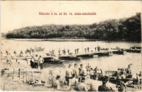 A cs. és kir. 14. utász zászlóalj hídverése, a hadihíd építése / K.u.K. military pioneers building a bridge, pontoon bridge (EB)