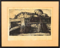 Olvashatatlan (Klie?) jelzéssel: Híd (Brücke). Rézkarc, papír. Üvegezett fakeretben. Kissé foltos. 22x34,5 cm.