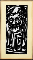 Olvashatatlan (Mk?) jelzéssel: A borozó filozófusa. Linómetszet, papír. Üvegezett fakeretben, 18,5x8,5 cm