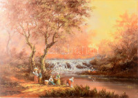 Tihanyi János Lajos jelzéssel: Mosó asszonyok. Olaj, farost. 50x70 cm